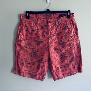 Polo Ralph Lauren Men's Pink & Blue Boat Print Classic Fit 9 Shorts Size 32